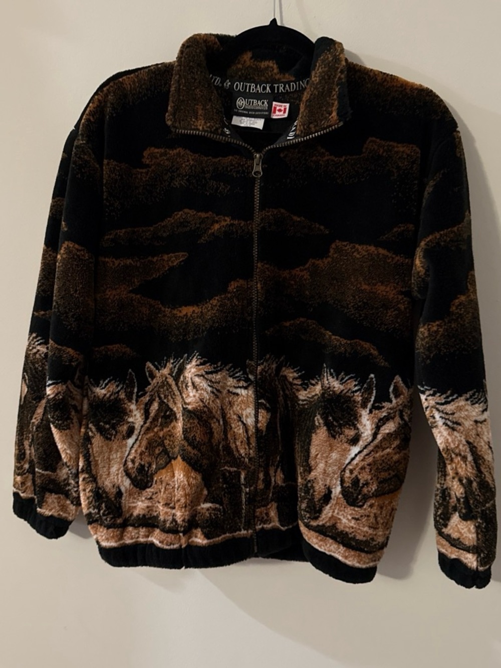 Outback Trading Co. Women's Brown Horse-Print Teddy Jacket